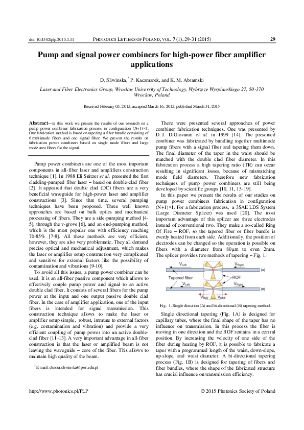 (PDF) Pump and signal power combiners for high-power fiber amplifiers ...