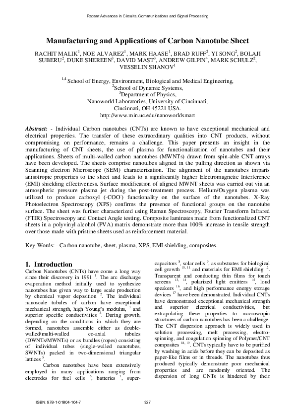 (PDF) Manufacturing and Applications of Carbon Nanotube Sheet
