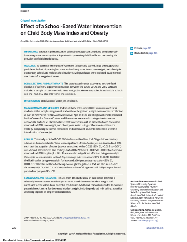 (PDF) Effect of a School-Based Water Intervention on Child Body Mass ...