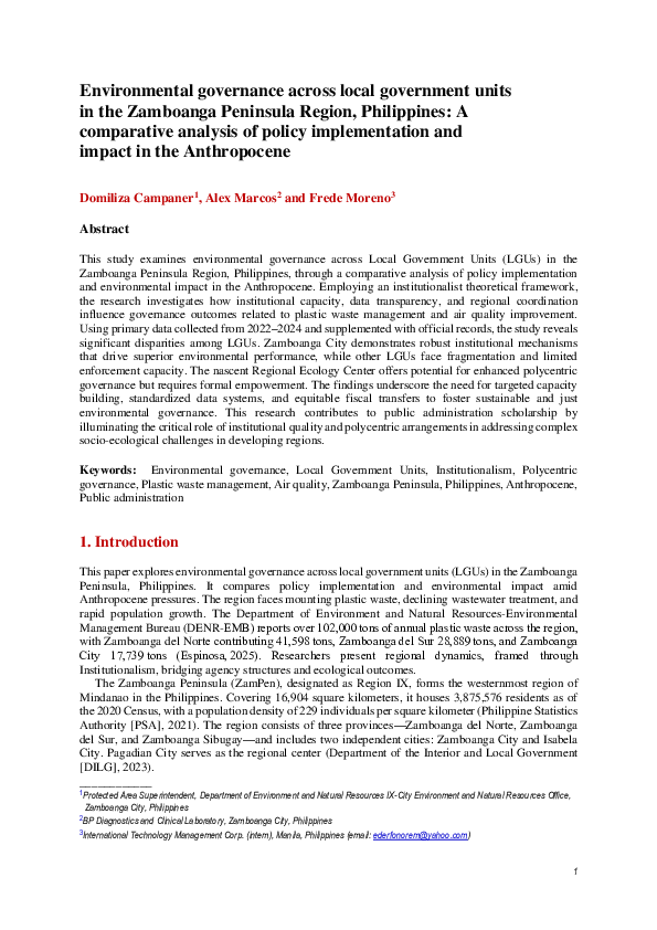 (PDF) Environmental governance across local government units in the ...