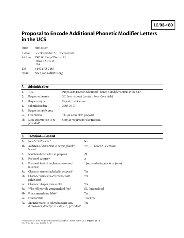 (PDF) Revised Proposal to Encode Additional Phonetic Modifier Letters ...