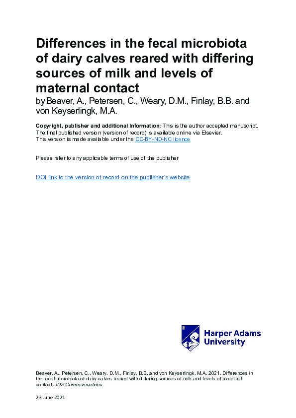 (PDF) Differences in the fecal microbiota of dairy calves reared with ...