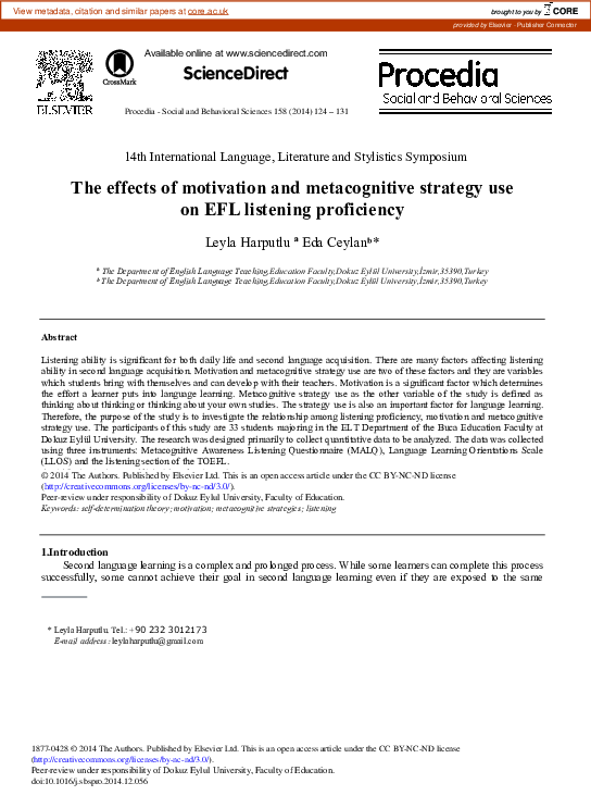 (PDF) The Effects of Motivation and Metacognitive Strategy Use on EFL ...