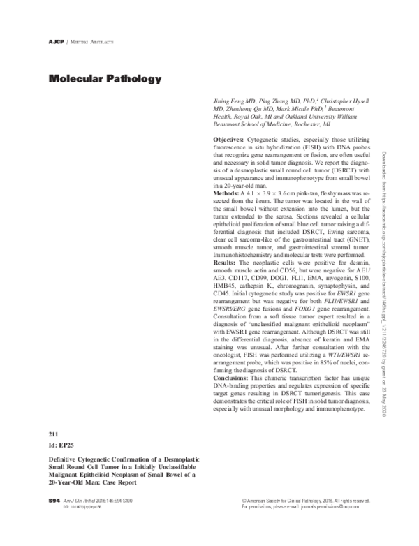 (PDF) Definitive Cytogenetic Confirmation of a Desmoplastic Small Round ...