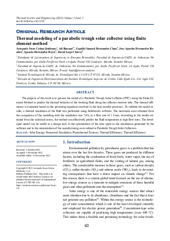 (PDF) Thermal modeling of a parabolic trough solar collector using ...