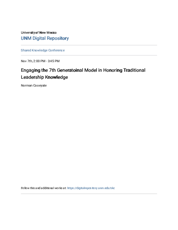 (PDF) Engaging the 7th Generatoinal Model in Honoring Traditional ...
