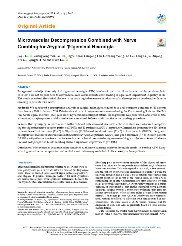 (PDF) Microvascular Decompression Combined with Nerve Combing for ...