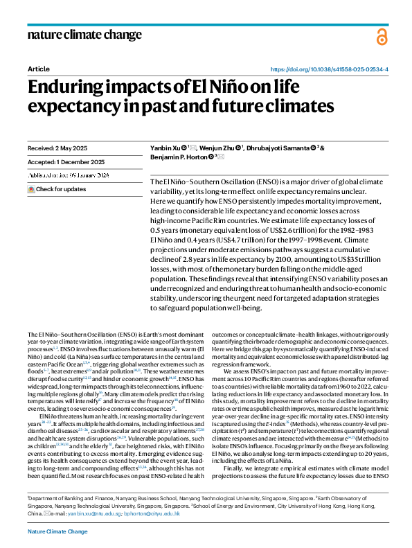(PDF) Enduring impacts of El Niño on life expectancy in past and future ...
