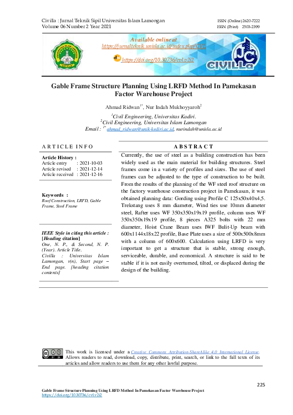 (PDF) Gable Frame Structure Planning Using LRFD Method in Pamekasan ...