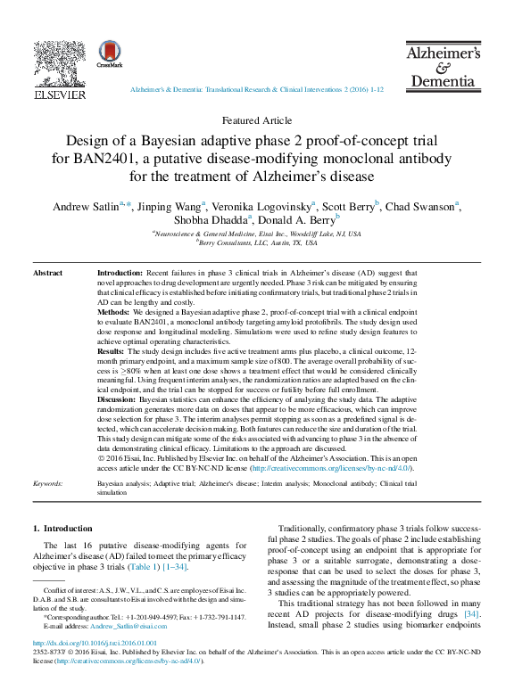 (PDF) Design of a Bayesian adaptive phase 2 proof‐of‐concept trial for ...