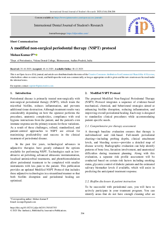 (PDF) A modified non-surgical periodontal therapy (NSPT) protocol