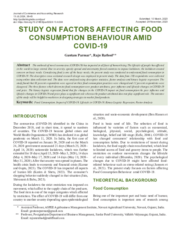 (PDF) STUDY ON FACTORS AFFECTING FOOD CONSUMPTION BEHAVIOUR AMID COVID-19