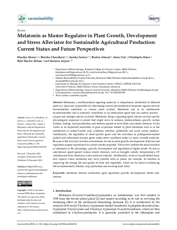 (PDF) Melatonin as Master Regulator in Plant Growth, Development and ...