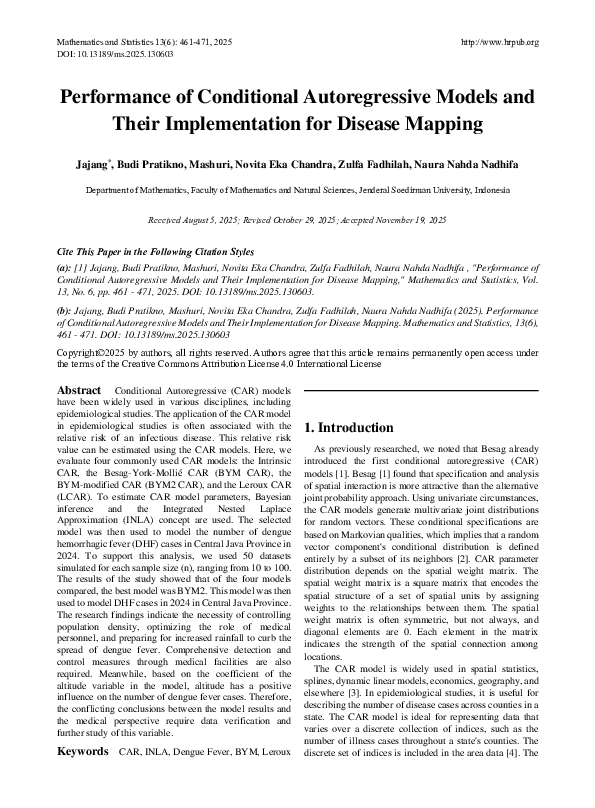 (PDF) Performance of Conditional Autoregressive Models and Their ...