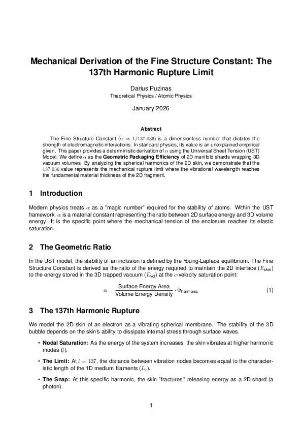 (PDF) Mechanical Derivation of the Fine Structure Constant: The 137th ...