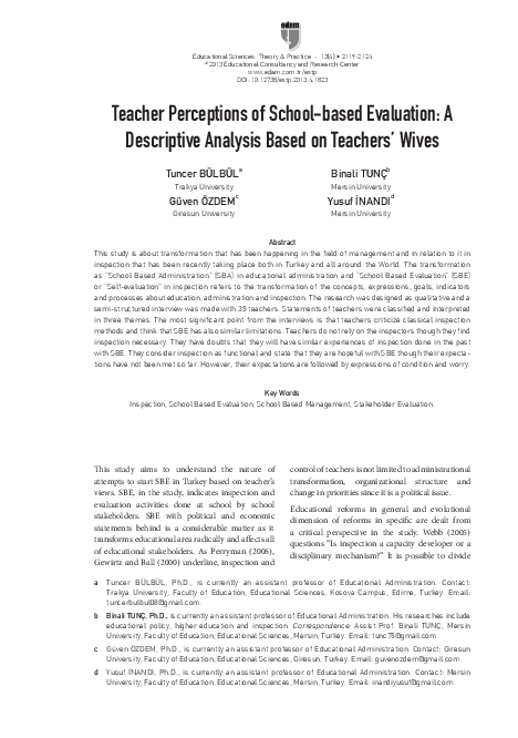 (PDF) Teacher Perceptions of School-Based Evaluation: A Descriptive ...