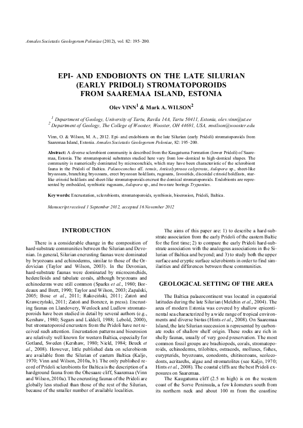 (PDF) Epi- and endobionts on the late Silurian (early Pridoli ...