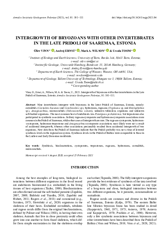 (PDF) Intergrowth of bryozoans with other invertebrates in the Late ...