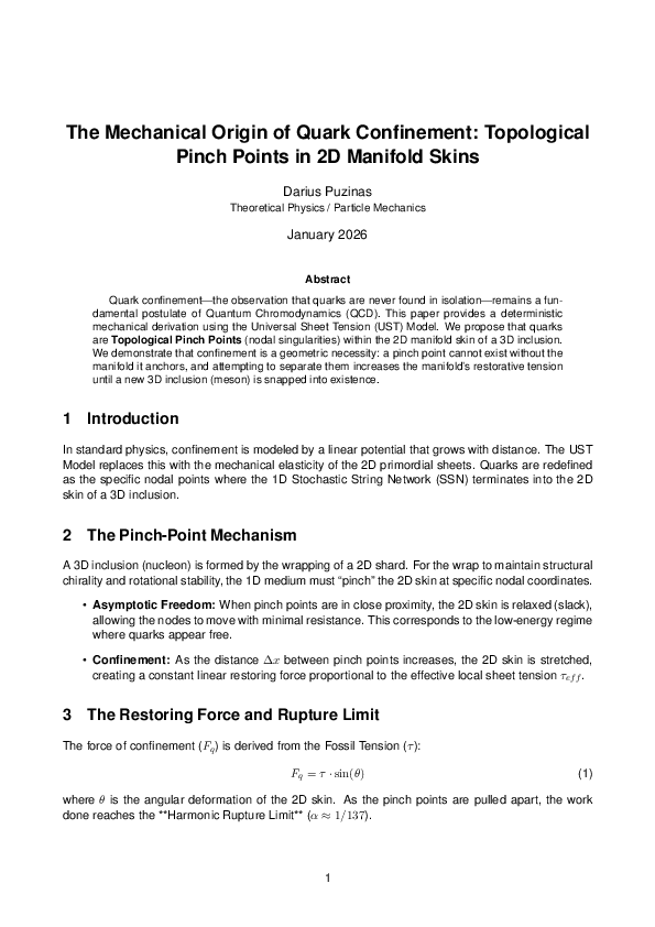 (PDF) The Mechanical Origin of Quark Confinement: Topological Pinch ...