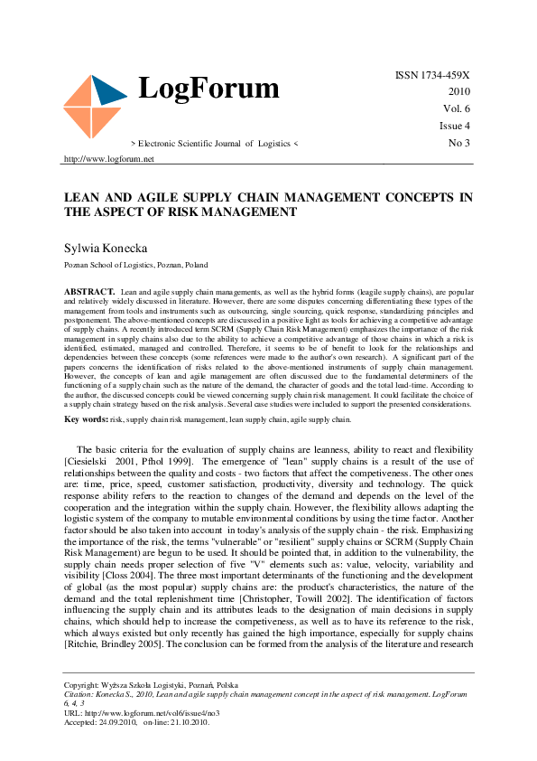(PDF) Lean and Agile Supply Chain Management Concepts in the Aspect of ...