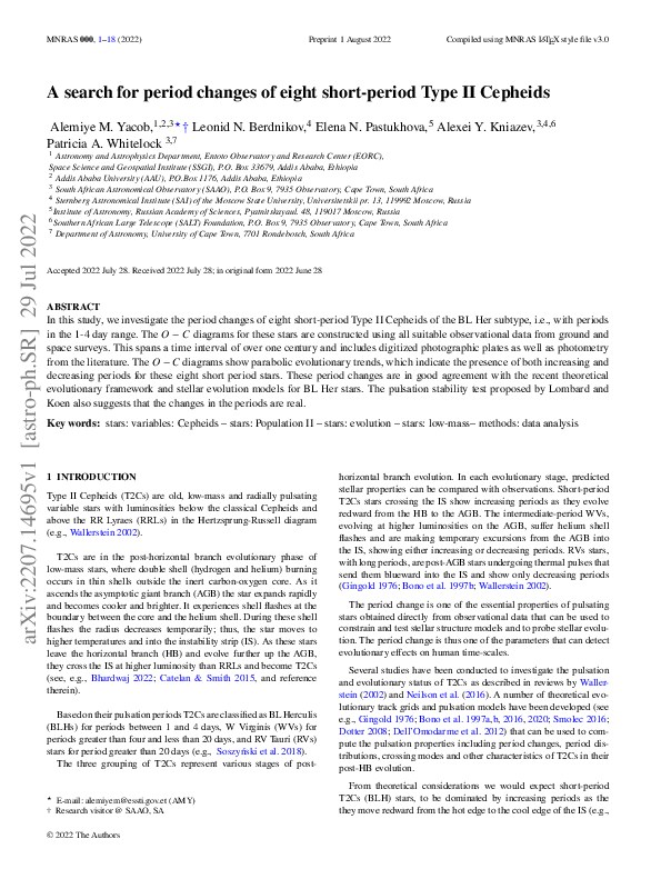 (PDF) A search for period changes of eight short-period Type II Cepheids