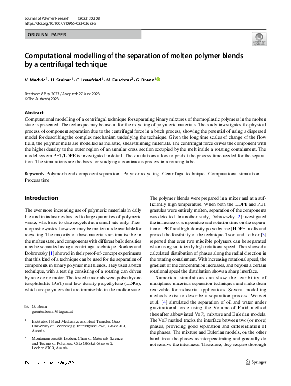 (PDF) Computational modelling of the separation of molten polymer ...