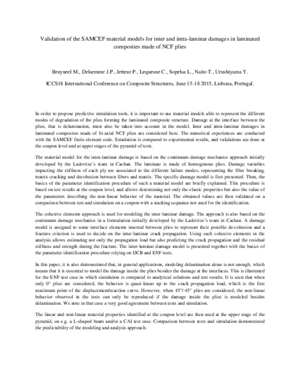 (PDF) Validation of the SAMCEF material models for inter and ...