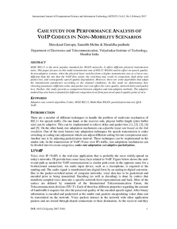 (PDF) Case Study for Performance Analysis of VOIP Codecs in Non ...