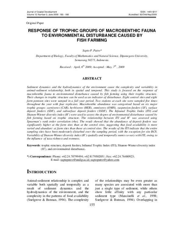 (PDF) Response of Trophic Groups of Macrobenthic Fauna to Environmental ...