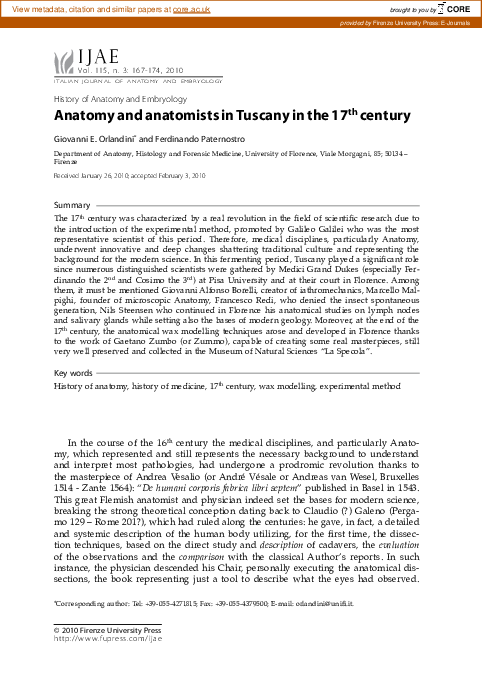(PDF) Anatomy and anatomists in Tuscany in the 17th century
