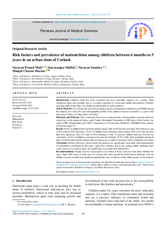 (PDF) Risk factors and prevalence of malnutrition among children ...