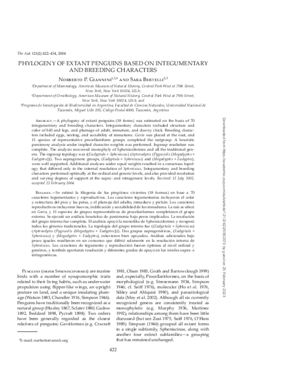 (PDF) Phylogeny of Extant Penguins Based on Integumentary and Breeding ...