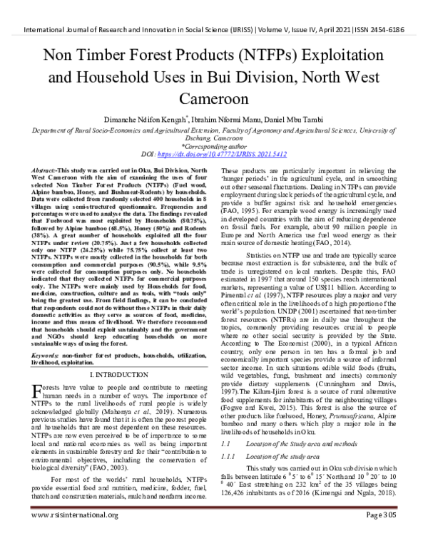 (PDF) Non Timber Forest Products (NTFPs) Exploitation and Household ...