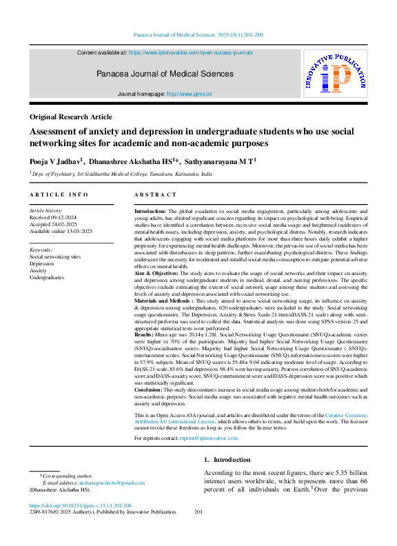 (PDF) Assessment of anxiety and depression in undergraduate students ...