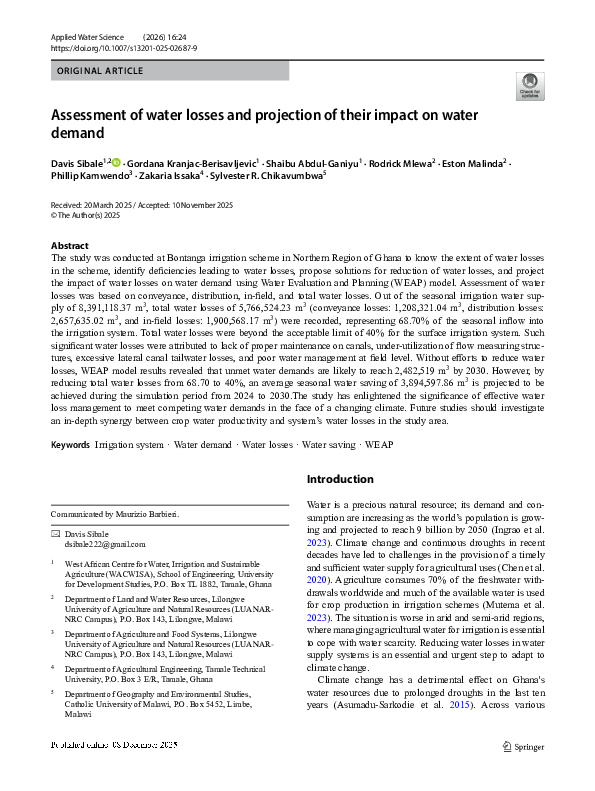 (PDF) Assessment of water losses and projection of their impact on ...