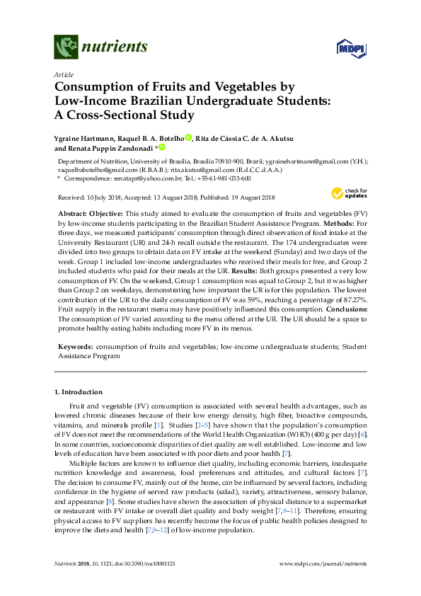 (PDF) Consumption of Fruits and Vegetables by Low-Income Brazilian ...