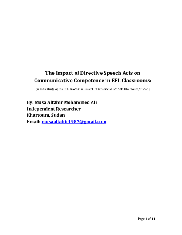 (PDF) The Impact of Directive Speech Acts on Communicative Competence ...