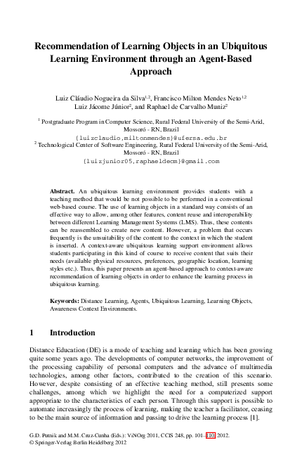 (PDF) Recommendation of Learning Objects in an Ubiquitous Learning ...