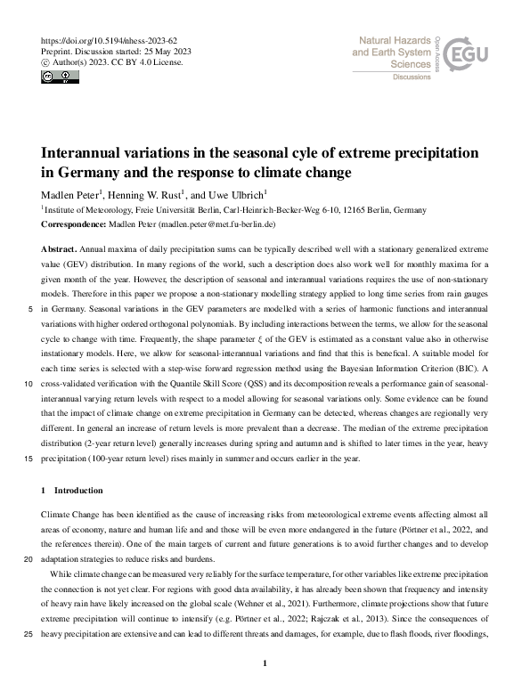 (PDF) Interannual variations in the seasonal cycle of extreme ...
