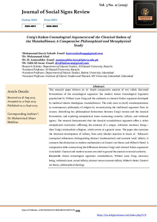 (PDF) Craig’s Kalam Cosmological Argument and the Classical Kalam of ...