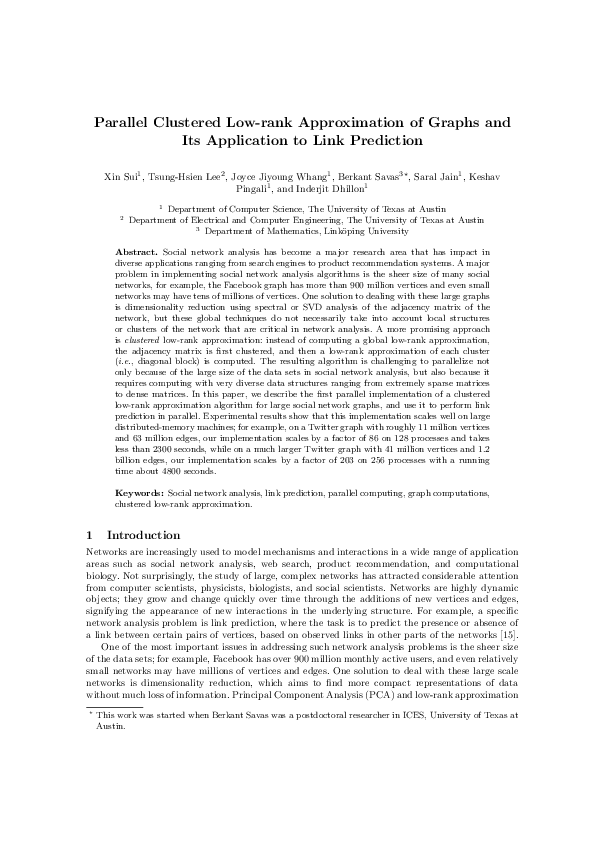(PDF) Parallel Clustered Low-Rank Approximation of Graphs and Its ...