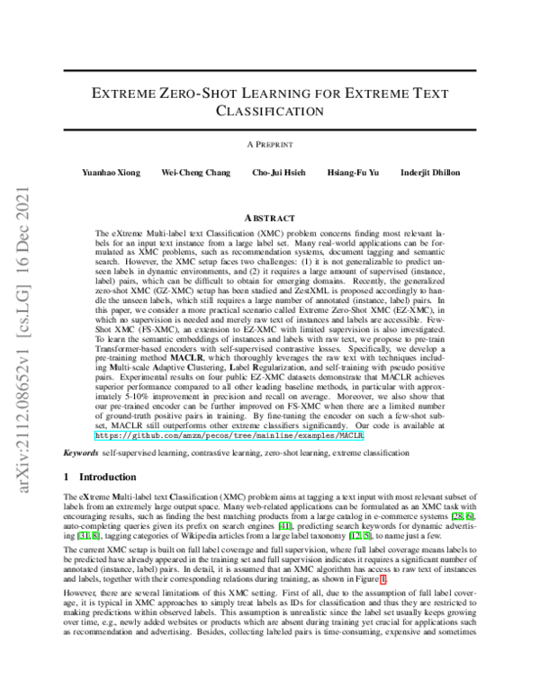 (PDF) Extreme Zero-Shot Learning for Extreme Text Classification