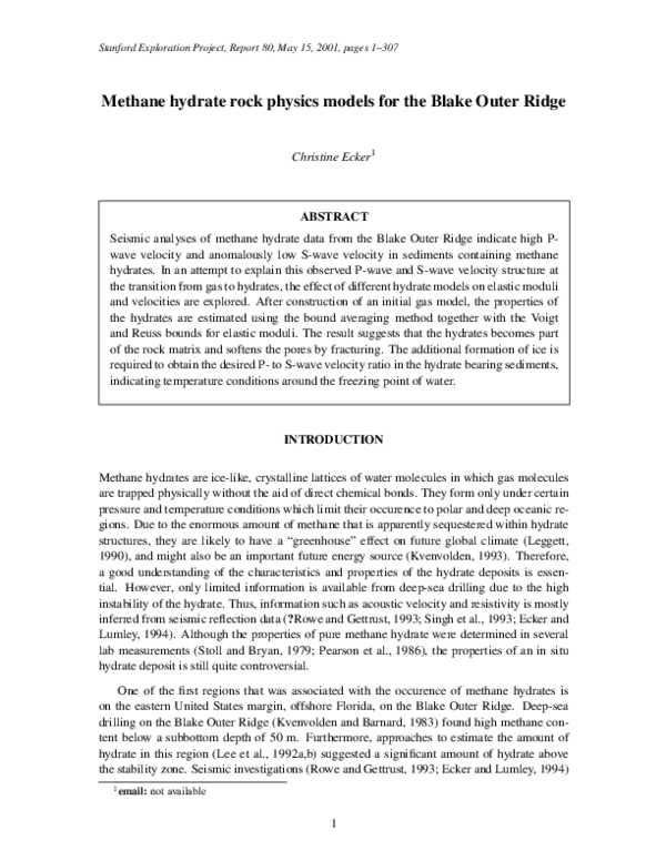 (PDF) Methane hydrate rock physics models for the Blake Outer Ridge