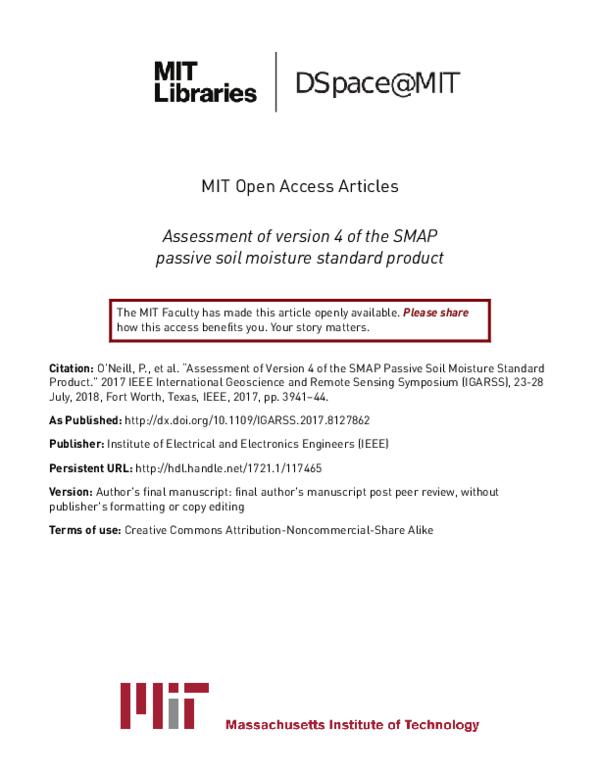 (PDF) Assessment of version 4 of the SMAP passive soil moisture ...