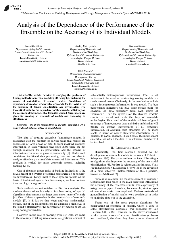 (PDF) Analysis of the Dependence of the Performance of the Ensemble on ...