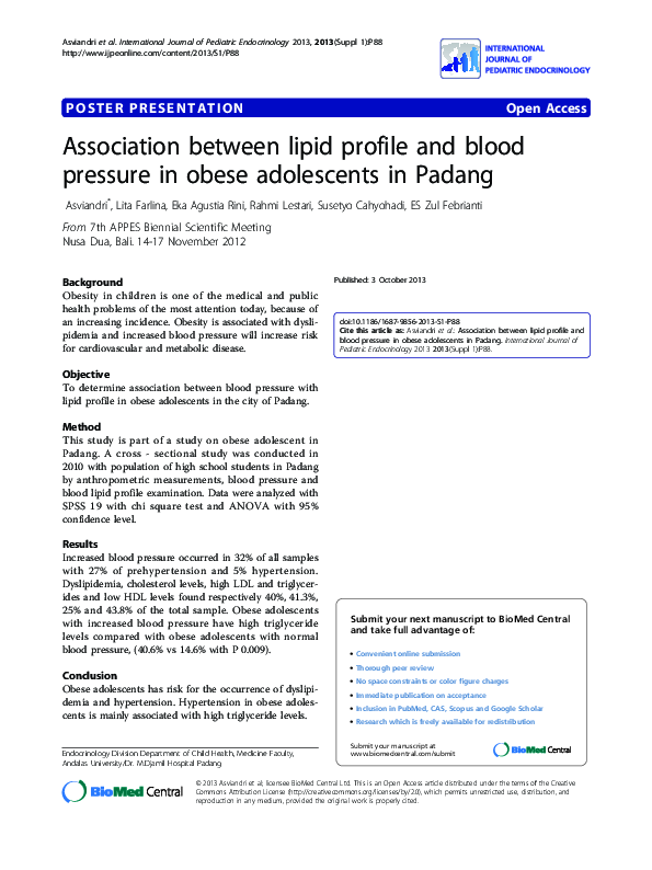 (PDF) Association between lipid profile and blood pressure in obese ...
