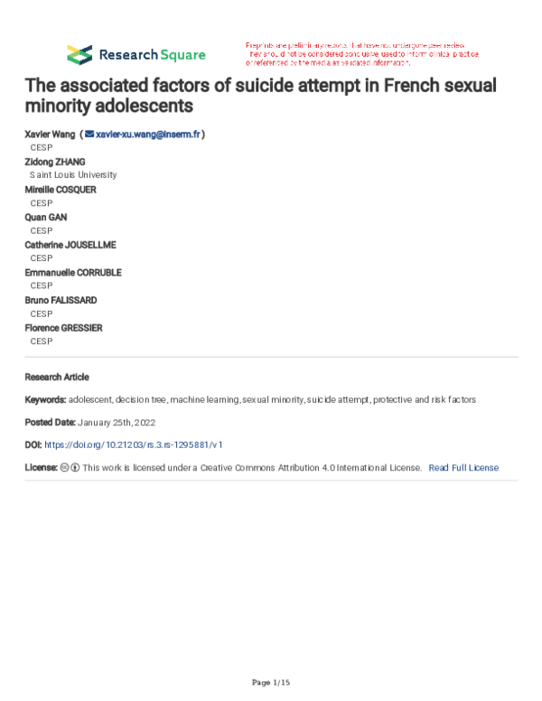 (PDF) The associated factors of suicide attempt in French sexual ...