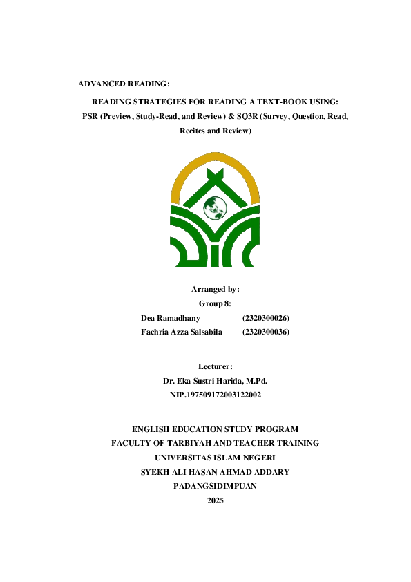 (PDF) READING STRATEGIES FOR READING A TEXT-BOOK USING: PSR (Preview ...