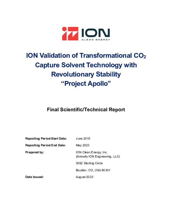 (PDF) ION Validation of Transformational CO2 Capture Solvent Technology ...