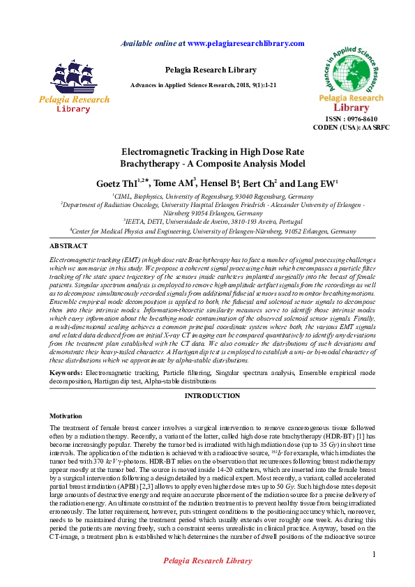 (PDF) Electromagnetic Tracking in High Dose Rate Brachytherapy - A ...